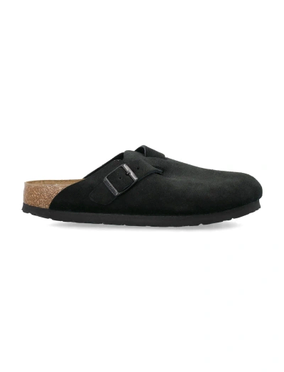 Birkenstock Boston Suede Mules In Black