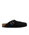 Birkenstock Boston Unisex Suede Mule Shoes In Black