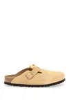 Birkenstock Boston Suede Slides In Lattecream