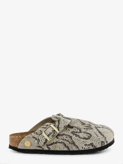 Birkenstock Boston Suede Sabot With Python Print In Animal Print