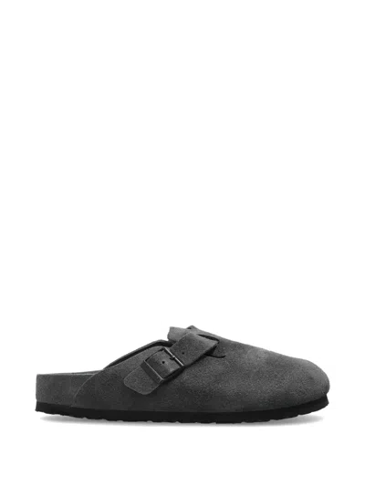 Birkenstock Suede Backless Slippers Adjustable Straps Design In Gray