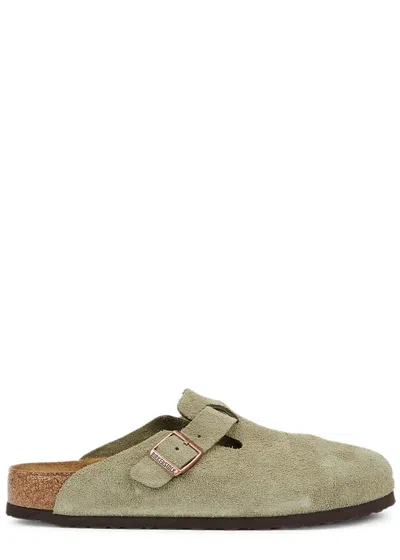 Birkenstock Boston Suede Sliders In Green