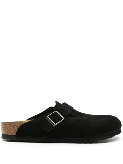 Birkenstock Boston Suede Slippers In Black