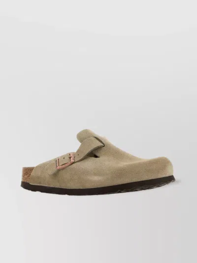 Birkenstock Boston Suede Slippers Flat Sole In Gray