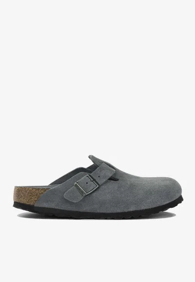 Birkenstock Boston Suede Slippers In Gray