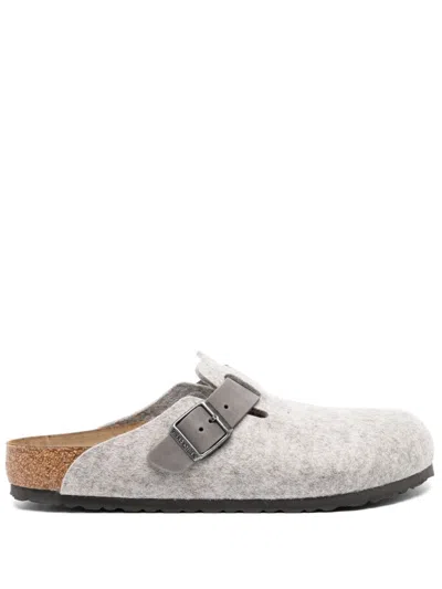 Birkenstock Boston Suede Slippers In Grey