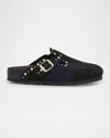 Birkenstock Boston Suede Stud Buckle Slide Clogs In Black