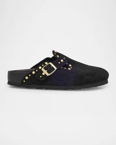 Birkenstock Boston Suede Stud Buckle Slide Clogs In Black