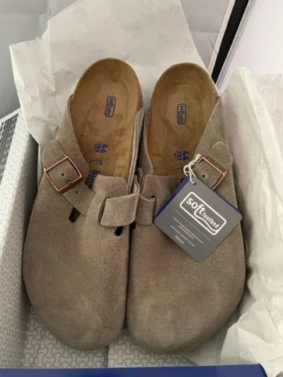 Pre-owned Birkenstock Boston Taupe Soft Footbed Suede Clogs Slippers Mens Us Size 11 In Brown