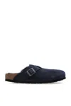 Birkenstock Mules With Buckle Detail And Suede Finish In Blue