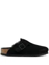 Birkenstock Shearling Buckle Detail Narrow Fit Sandals In Black  
