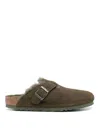 Birkenstock Boston Vl Shearling Suede Leather Slides In Green