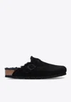 Birkenstock Shearling Buckle Detail Narrow Fit Sandals In Black