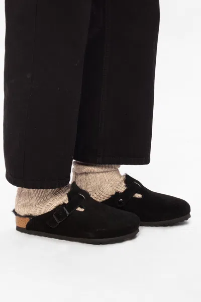 Birkenstock ‘boston Vl' Suede Slides In Black