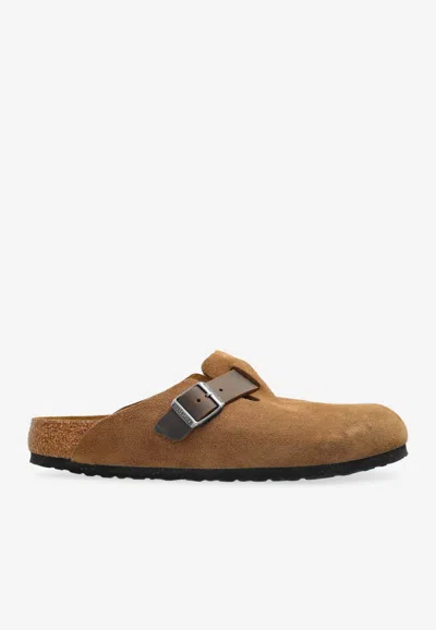Birkenstock Boston Vl Textured Slides In Brown