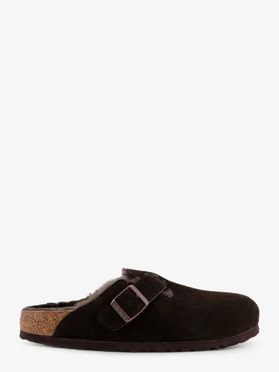 Birkenstock Boston Vl/shearling Suede Mule In Brown