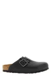 Birkenstock Slate Leather Boston Slippers In Black