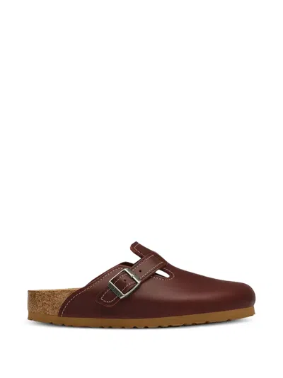 Birkenstock Boston Workwear Leather Buckle-strap Mules In Brown