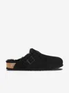 Birkenstock Boston Suede Slippers In Black