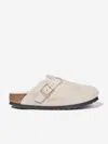 Birkenstock Taupe Kids' Boston Soft Footbed Suede Clogs Eur 32 / 13 Uk In White