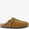 Birkenstock Boston Shearling Buckled Mules In Brown