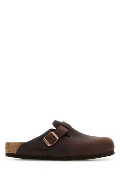 Birkenstock Brown Leather Boston Slippers In Habana