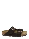 Birkenstock Brown Slip-on Sandals With Engraved Logo In Leather And Cork Man In Multi
