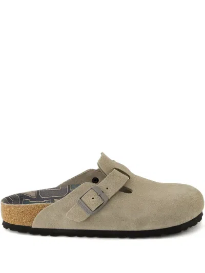 Birkenstock Buckle Boston Mules In Brown