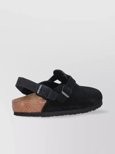 BIRKENSTOCK BUCKLE CORK OPEN SUEDE MULES