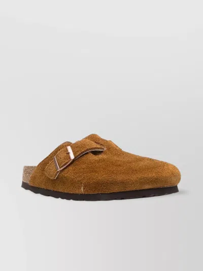 Birkenstock Buckle Detail Flat Sole Round Toe Slipper In Orange
