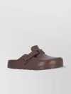 Birkenstock Buckle Detail Open Back Round Toe Mules In Brown