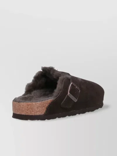 Birkenstock Buckle Detail Suede Mules With Cork Sole In Brown
