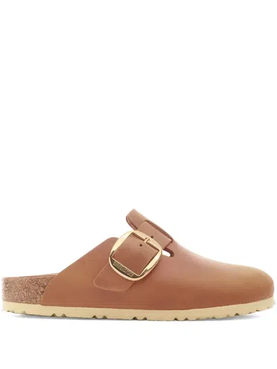 Birkenstock Buckle Leather Clogs In Brown