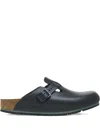 Birkenstock Buckle Leather Slippers In Black