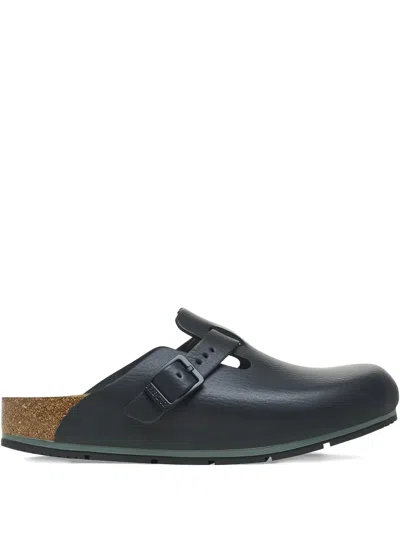 Birkenstock Buckle Leather Slippers In Black