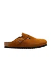 Birkenstock Buckle Detail Flat Sole Round Toe Slipper In Brown