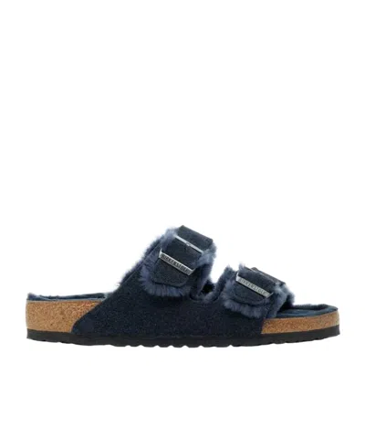 Birkenstock Buckle Slip-on Slides In Blue