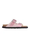 Birkenstock Arizona Big Buckle Womens Faux Leather Slip On Slide Sandals In Pink