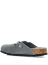Birkenstock Buckle Suede Mules In Gray