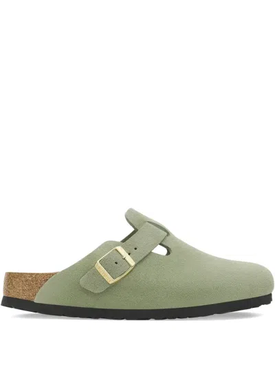 Birkenstock Buckle Suede Mules In Green