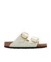Birkenstock Arizona Big Buckle Leather Slides With Buckle In White