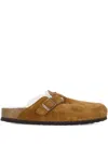 Birkenstock Buckled Shearling-lining Mules In Brown