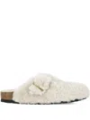 Birkenstock Womens Eggshell Shearling Boston Buckle-embellished Clogs In Neutral