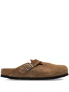 Birkenstock Buckled Suede Flat Mules In Brown