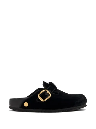 Birkenstock Boston Big Buckle Velvet Sandals In Black