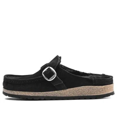 Birkenstock Buckley Shearling Suede Leather Narrow Fit Sandals 'black' In Multi