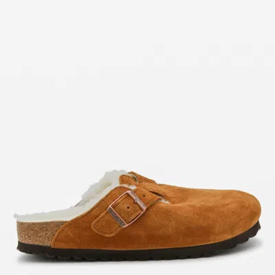 BIRKENSTOCK CAMEL BOSTON SHEARLING FLATS