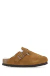 Birkenstock Camel Suede Boston Slippers In Brown