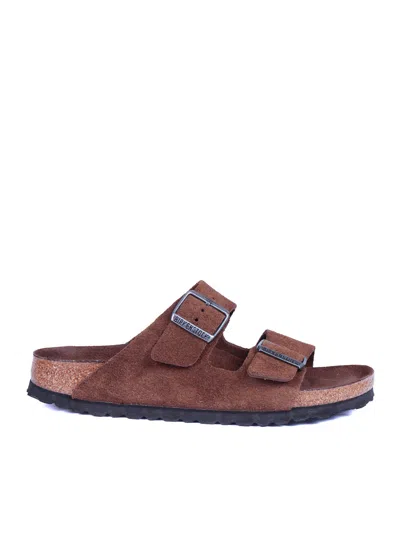 Birkenstock Carafe Arizona Suede Leather Slide Sandal In Brown