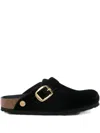 Birkenstock Boston Big Buckle Velvet Mule In Black